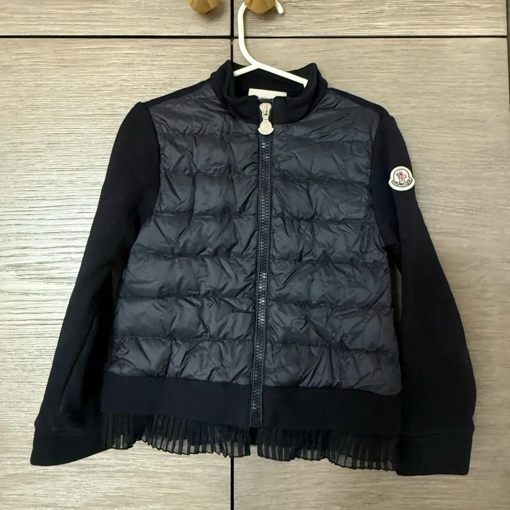 Moncler Girls Pleated Hem Down Jacket – Midnight Blue – Size 6